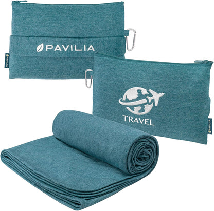 Travel Blanket Airplane Compact Pillow with Bag for Flights, Teal