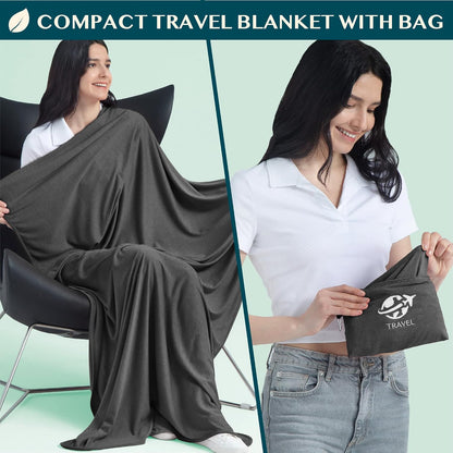 Travel Blanket Airplane Compact Pillow with Bag for Flights, Teal
