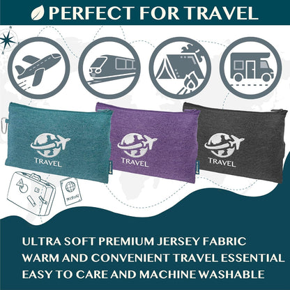 Travel Blanket Airplane Compact Pillow with Bag for Flights, Teal