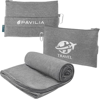 Travel Blanket Airplane Compact Pillow with Bag for Flights, Teal