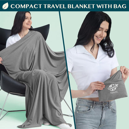Travel Blanket Airplane Compact Pillow with Bag for Flights, Teal