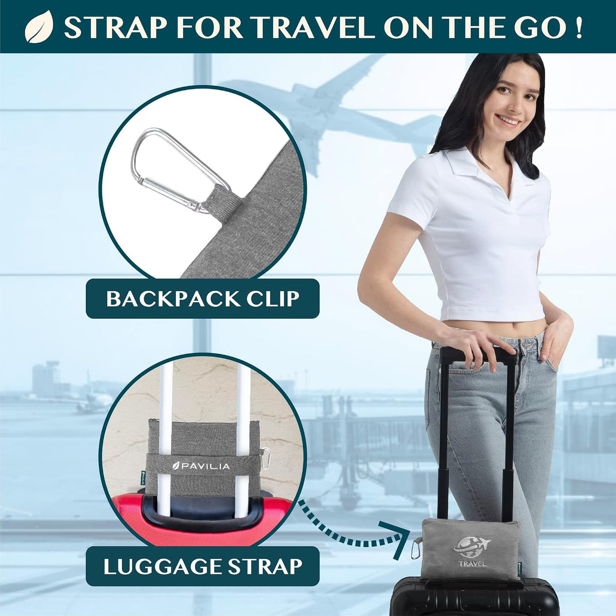 Travel Blanket Airplane Compact Pillow with Bag for Flights, Teal