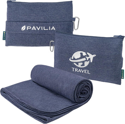Travel Blanket Airplane Compact Pillow with Bag for Flights, Teal