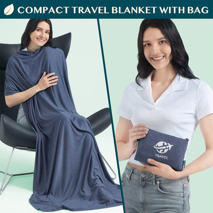 Travel Blanket Airplane Compact Pillow with Bag for Flights, Teal
