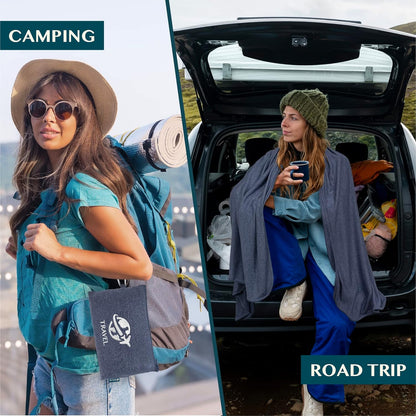 Travel Blanket Airplane Compact Pillow with Bag for Flights, Teal