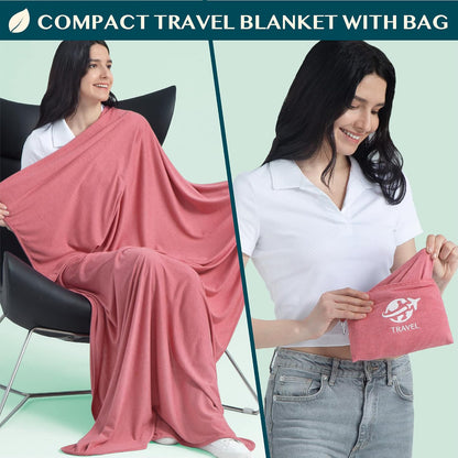Travel Blanket Airplane Compact Pillow with Bag for Flights, Teal
