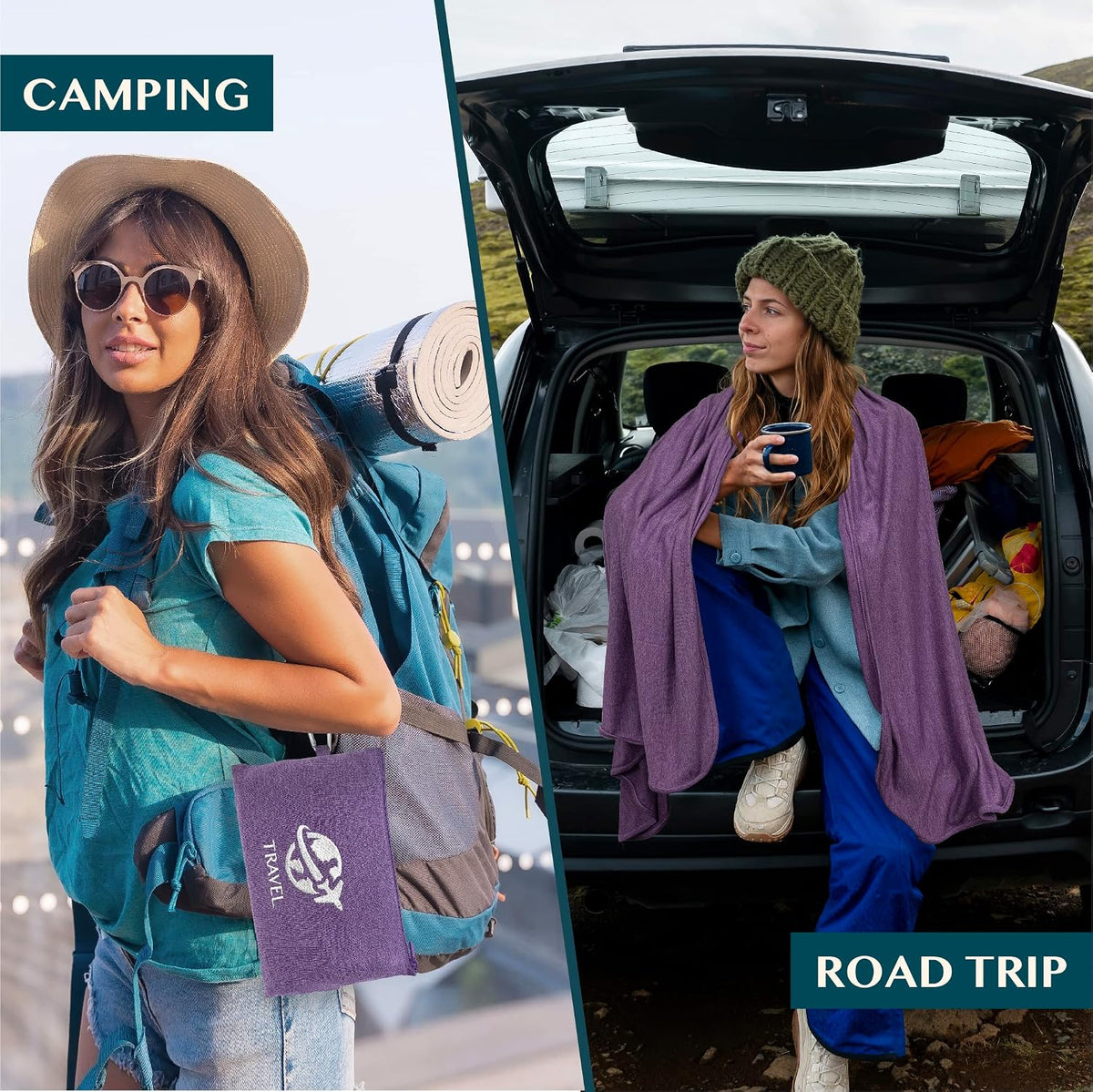 Travel Blanket Airplane Compact Pillow with Bag for Flights, Teal