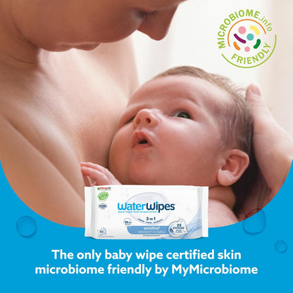 Sensitive+ Newborn & Baby Wipes, 3-In-1 Cleans, Cares, Protects, 99.9% Water, Unscented & Hypoallergenic, 180 Count (3 Packs)