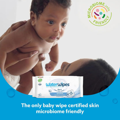 Sensitive+ Newborn & Baby Wipes, 3-In-1 Cleans, Cares, Protects, 99.9% Water, Unscented & Hypoallergenic, 180 Count (3 Packs)