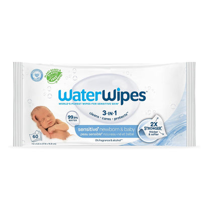 Sensitive+ Newborn & Baby Wipes, 3-In-1 Cleans, Cares, Protects, 99.9% Water, Unscented & Hypoallergenic, 180 Count (3 Packs)