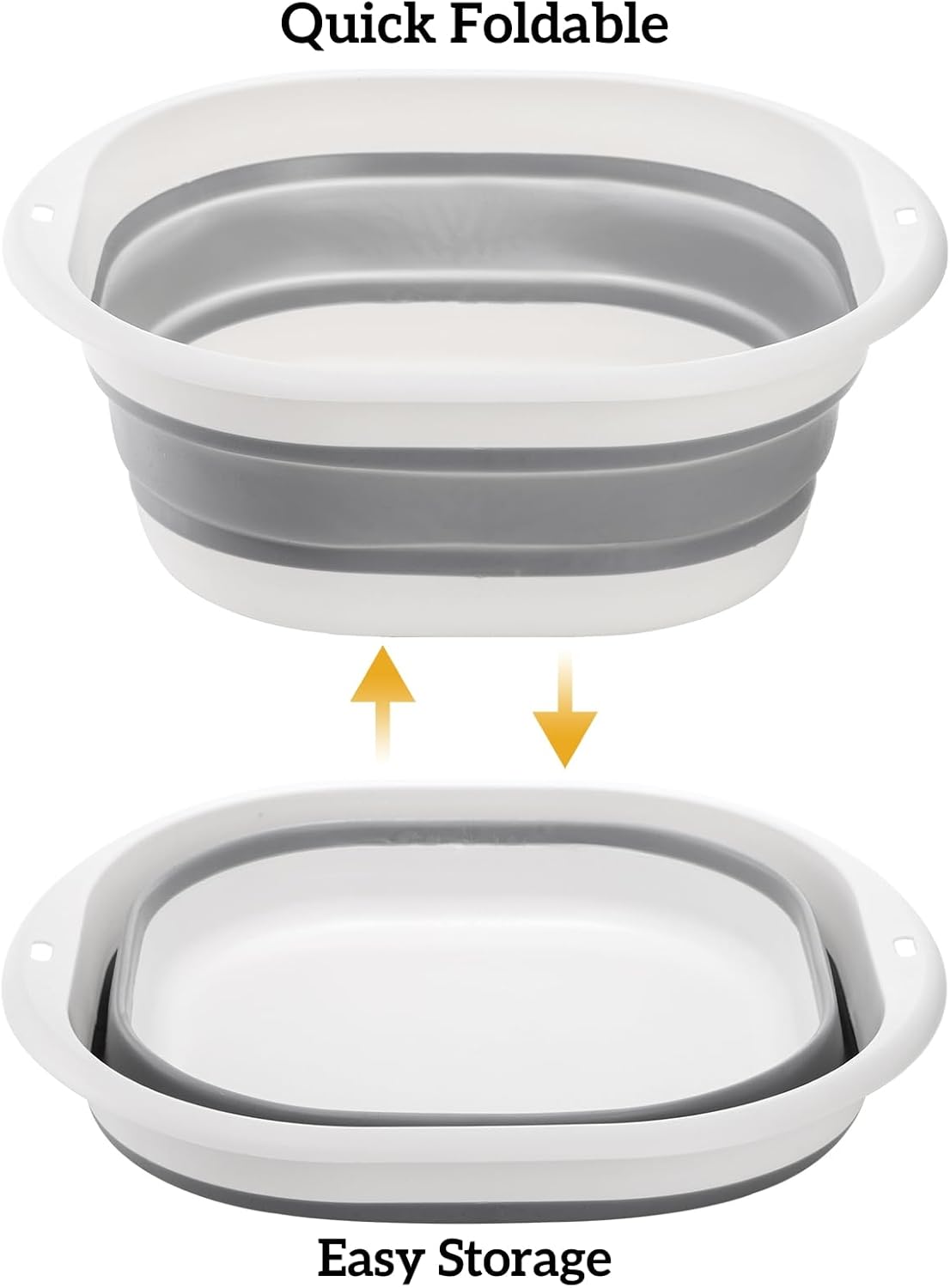 3 Pack Collapsible Wash Basin, Portable Washing Basin, Foldable Dish Tub Square, Space Saving Plastic Washtub for Dishing, Fruit, Camping, Laundry, Hiking & Home (Grey)