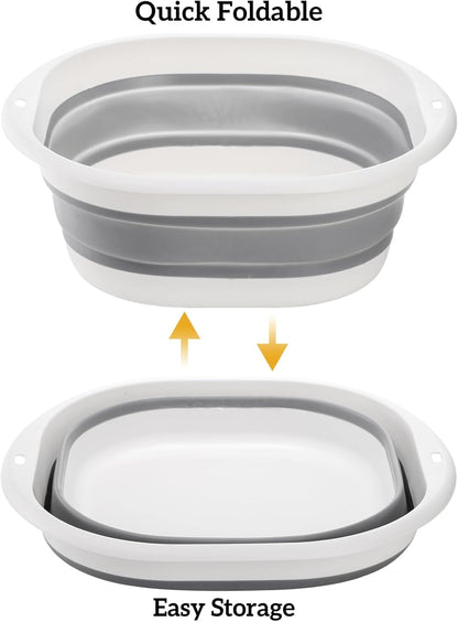 3 Pack Collapsible Wash Basin, Portable Washing Basin, Foldable Dish Tub Square, Space Saving Plastic Washtub for Dishing, Fruit, Camping, Laundry, Hiking & Home (Grey)