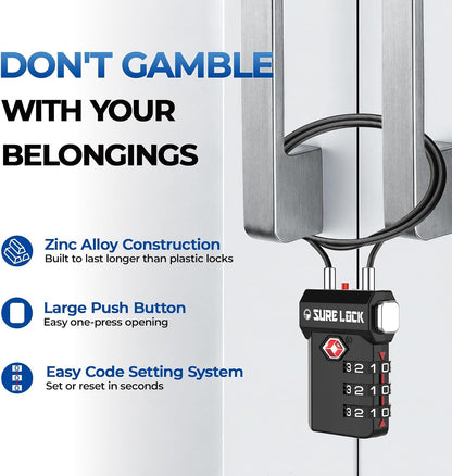 SURE LOCK 3 Digit TSA Approved Luggage Locks