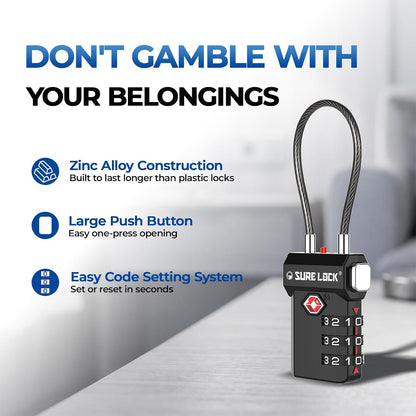 SURE LOCK 3 Digit TSA Approved Luggage Locks