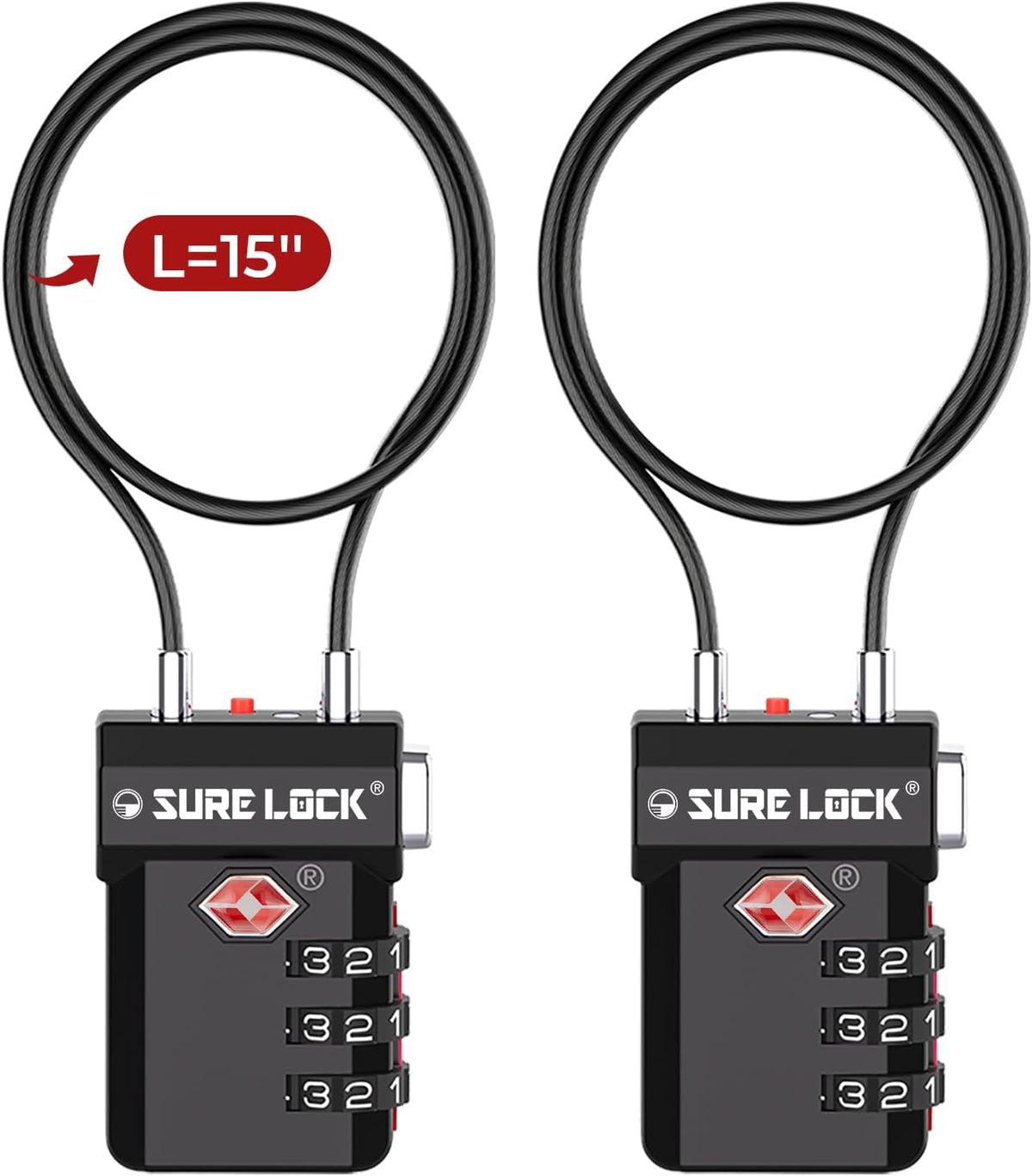 SURE LOCK 3 Digit TSA Approved Luggage Locks