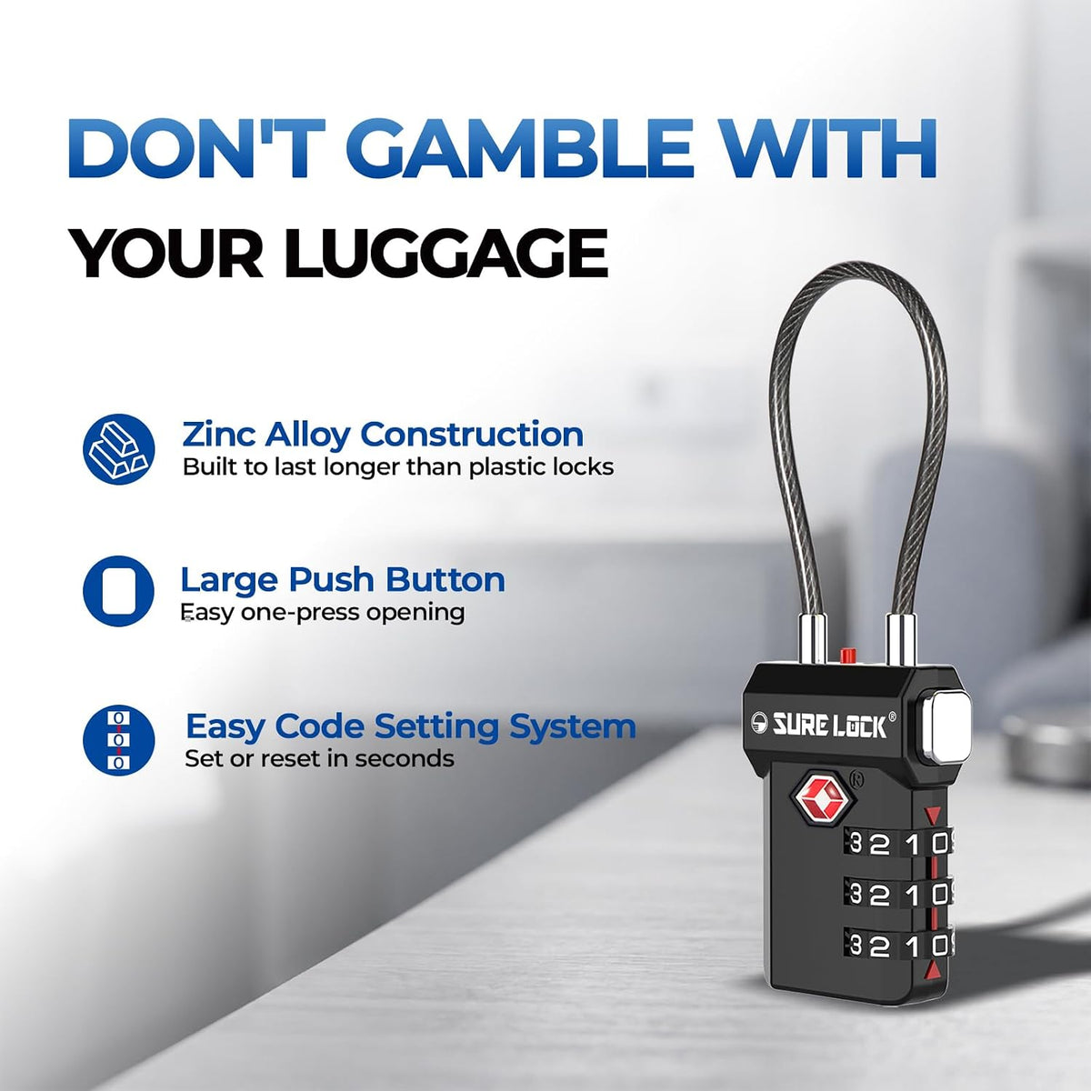 SURE LOCK 3 Digit TSA Approved Luggage Locks