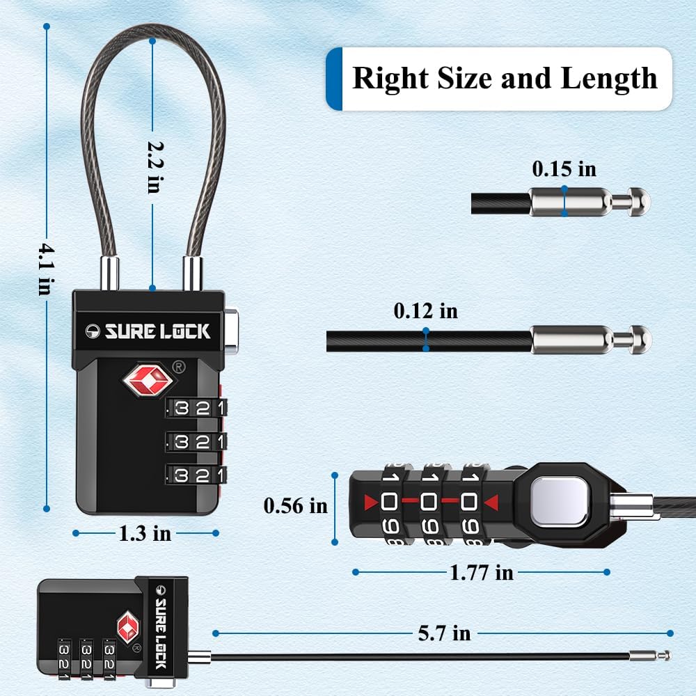 SURE LOCK 3 Digit TSA Approved Luggage Locks