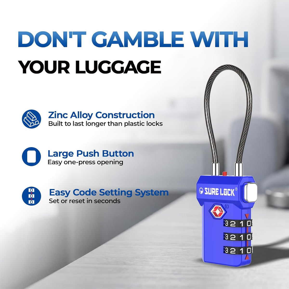 SURE LOCK 3 Digit TSA Approved Luggage Locks