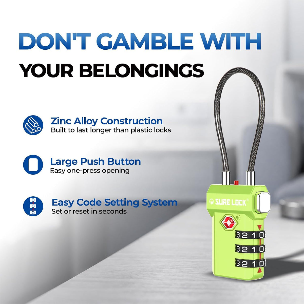 SURE LOCK 3 Digit TSA Approved Luggage Locks