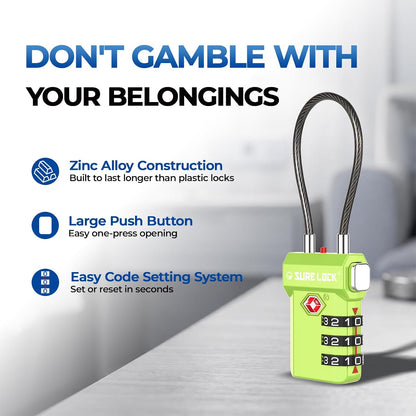 SURE LOCK 3 Digit TSA Approved Luggage Locks