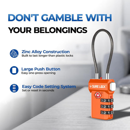 SURE LOCK 3 Digit TSA Approved Luggage Locks