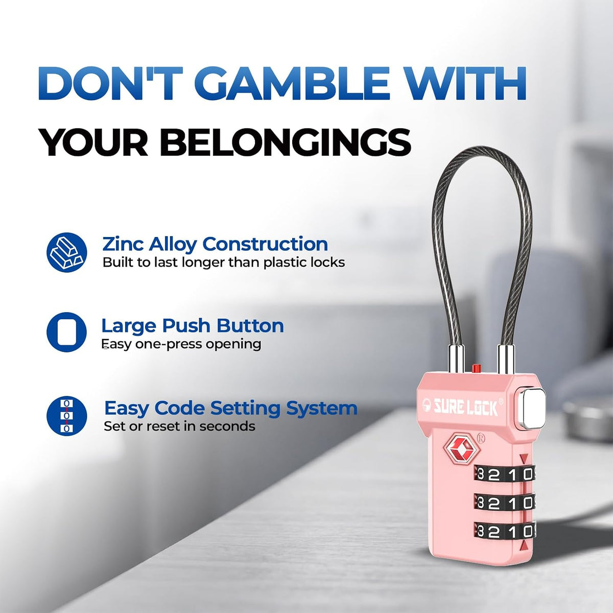 SURE LOCK 3 Digit TSA Approved Luggage Locks
