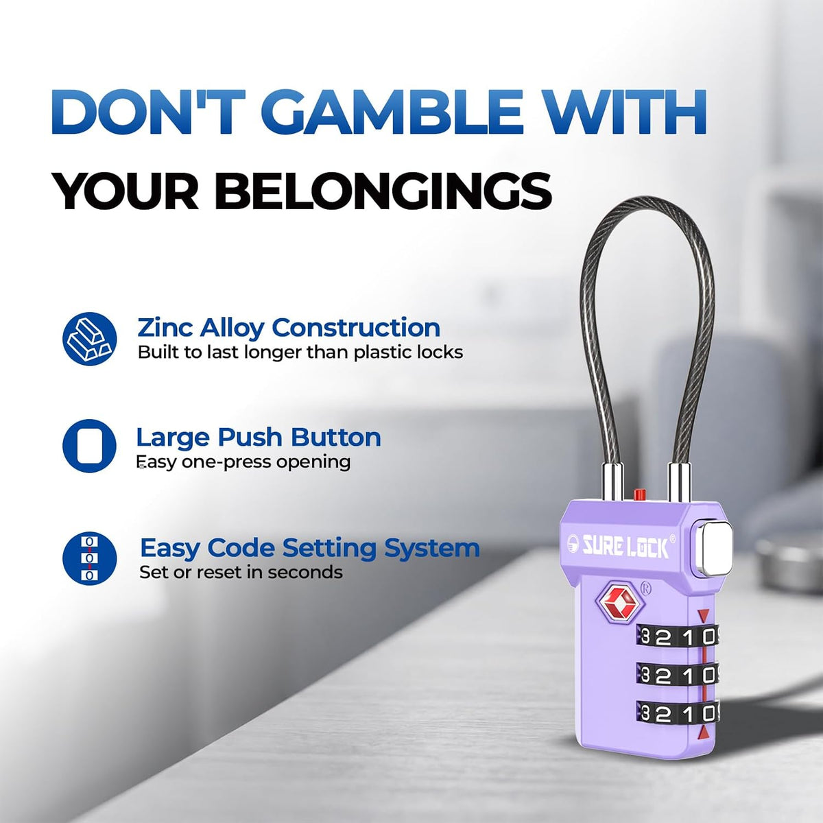 SURE LOCK 3 Digit TSA Approved Luggage Locks