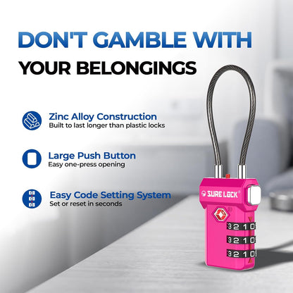 SURE LOCK 3 Digit TSA Approved Luggage Locks
