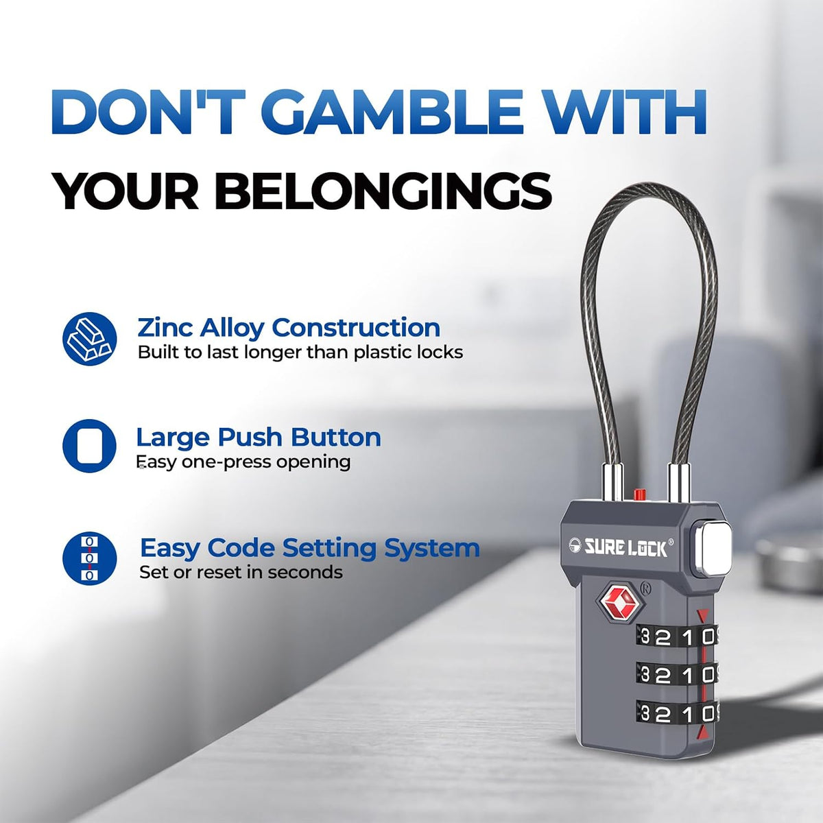 SURE LOCK 3 Digit TSA Approved Luggage Locks