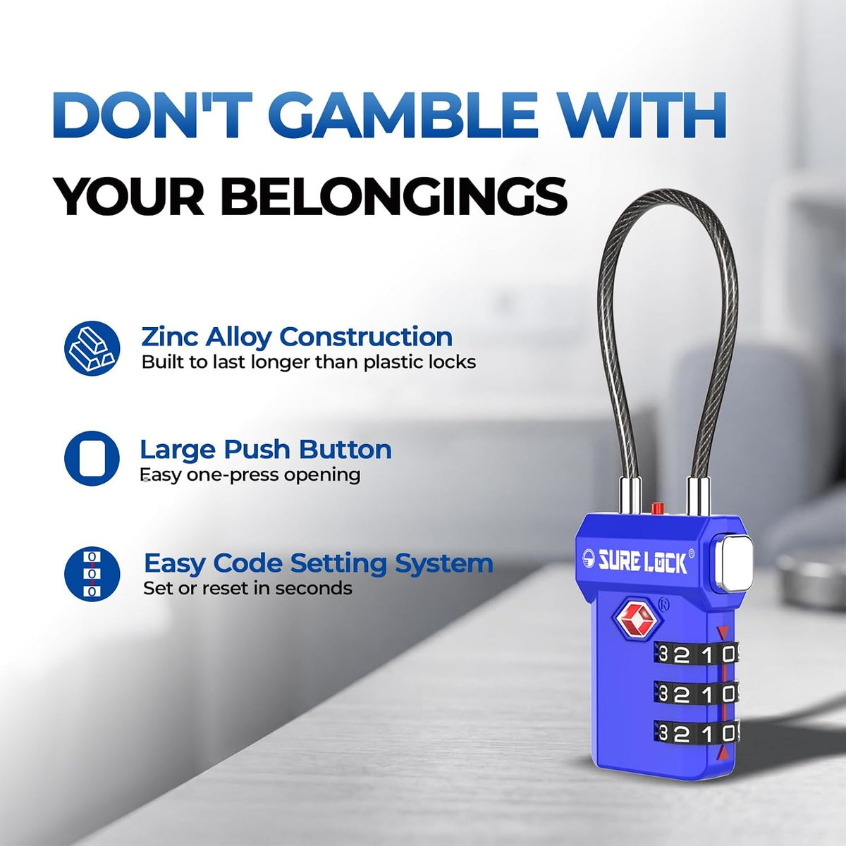 SURE LOCK 3 Digit TSA Approved Luggage Locks