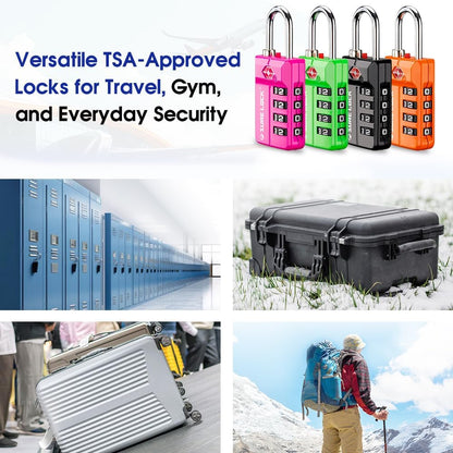 SURE LOCK TSA Approved 4-Digit Resettable Combination Luggage Locks with Open Alert, Easy-Read Dials - for Luggage, School Lockers, Gym, Office, Toolbox & Security Cases (Black)