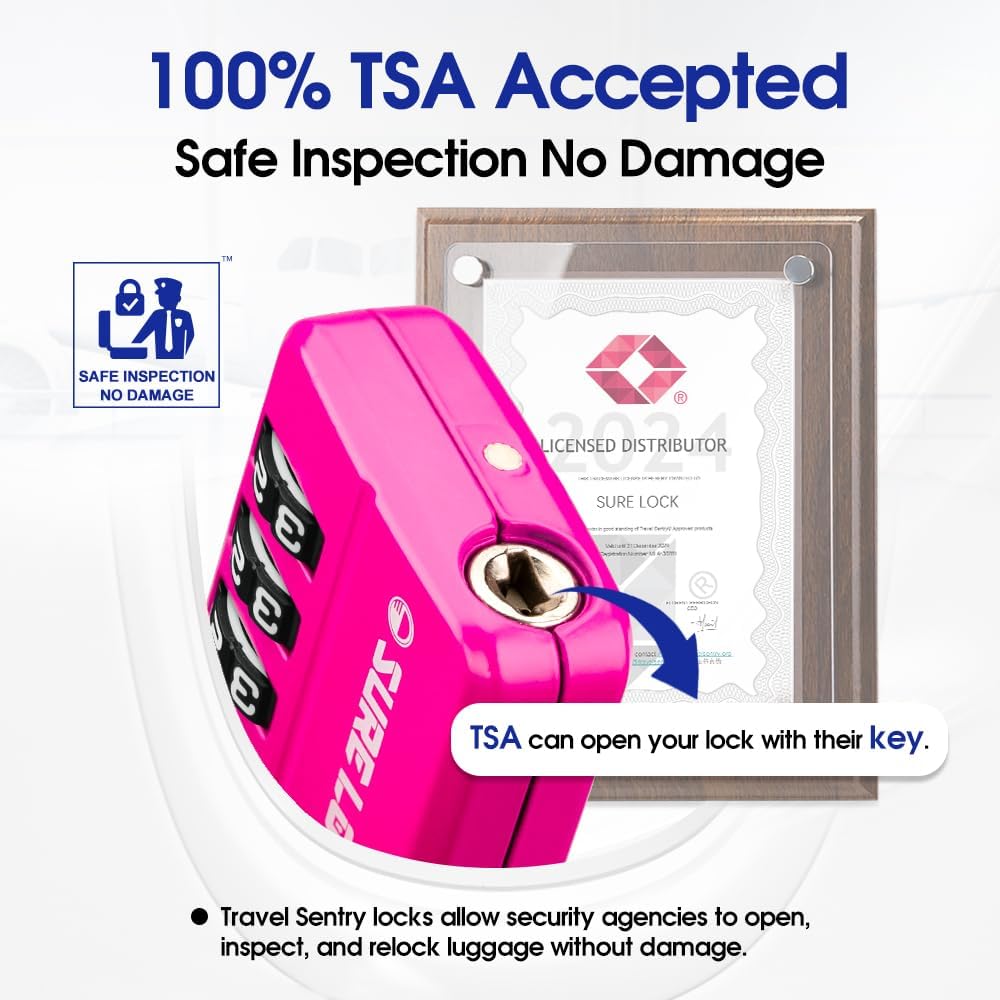 SURE LOCK TSA Approved 4-Digit Resettable Combination Luggage Locks with Open Alert, Easy-Read Dials - for Luggage, School Lockers, Gym, Office, Toolbox & Security Cases (Black)