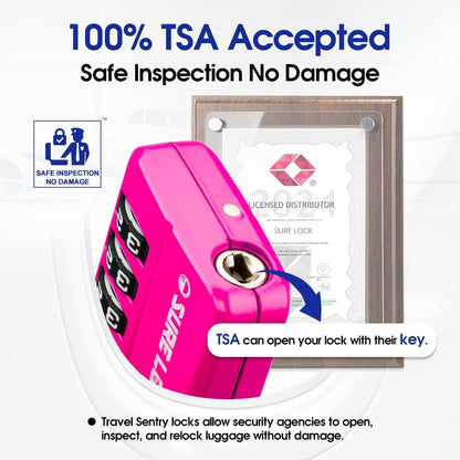 SURE LOCK TSA Approved 4-Digit Resettable Combination Luggage Locks with Open Alert, Easy-Read Dials - for Luggage, School Lockers, Gym, Office, Toolbox & Security Cases (Black)