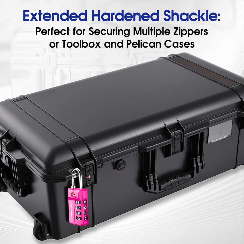 SURE LOCK TSA Approved 4-Digit Resettable Combination Luggage Locks with Open Alert, Easy-Read Dials - for Luggage, School Lockers, Gym, Office, Toolbox & Security Cases (Black)