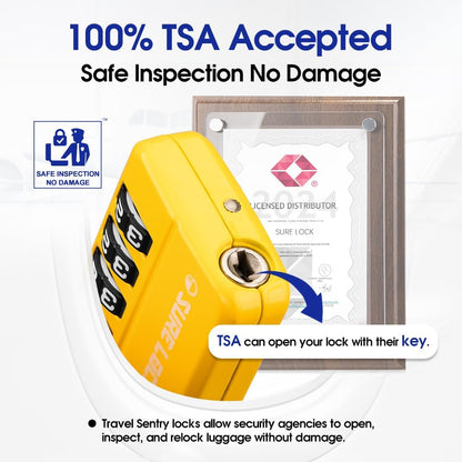 SURE LOCK TSA Approved 4-Digit Resettable Combination Luggage Locks with Open Alert, Easy-Read Dials - for Luggage, School Lockers, Gym, Office, Toolbox & Security Cases (Black)