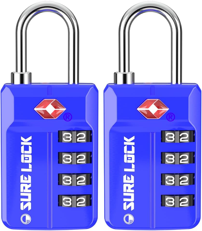 SURE LOCK TSA Approved 4-Digit Resettable Combination Luggage Locks with Open Alert, Easy-Read Dials - for Luggage, School Lockers, Gym, Office, Toolbox & Security Cases (Black)