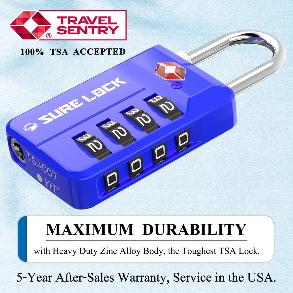 SURE LOCK TSA Approved 4-Digit Resettable Combination Luggage Locks with Open Alert, Easy-Read Dials - for Luggage, School Lockers, Gym, Office, Toolbox & Security Cases (Black)