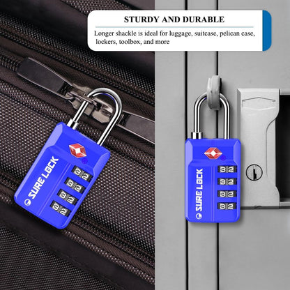 SURE LOCK TSA Approved 4-Digit Resettable Combination Luggage Locks with Open Alert, Easy-Read Dials - for Luggage, School Lockers, Gym, Office, Toolbox & Security Cases (Black)