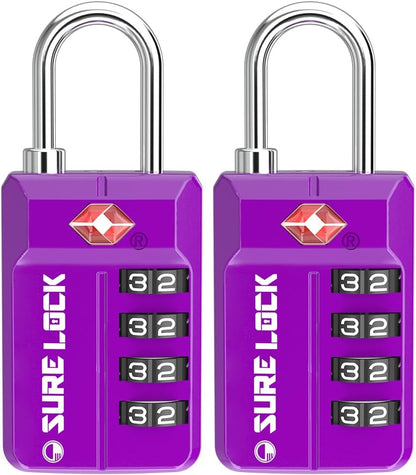 SURE LOCK TSA Approved 4-Digit Resettable Combination Luggage Locks with Open Alert, Easy-Read Dials - for Luggage, School Lockers, Gym, Office, Toolbox & Security Cases (Black)