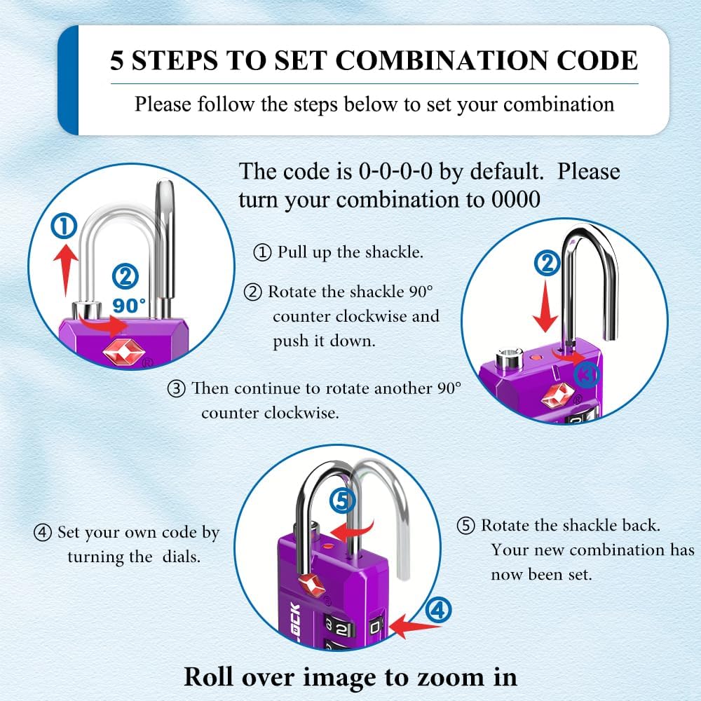 SURE LOCK TSA Approved 4-Digit Resettable Combination Luggage Locks with Open Alert, Easy-Read Dials - for Luggage, School Lockers, Gym, Office, Toolbox & Security Cases (Black)