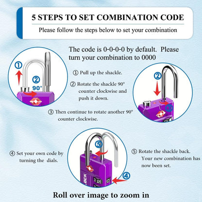 SURE LOCK TSA Approved 4-Digit Resettable Combination Luggage Locks with Open Alert, Easy-Read Dials - for Luggage, School Lockers, Gym, Office, Toolbox & Security Cases (Black)