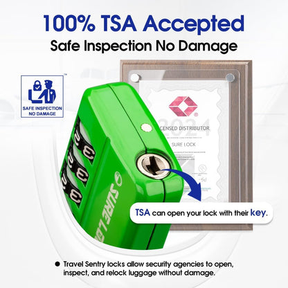 SURE LOCK TSA Approved 4-Digit Resettable Combination Luggage Locks with Open Alert, Easy-Read Dials - for Luggage, School Lockers, Gym, Office, Toolbox & Security Cases (Black)