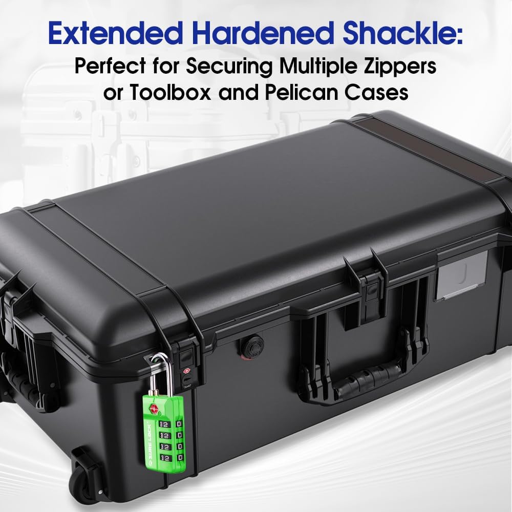 SURE LOCK TSA Approved 4-Digit Resettable Combination Luggage Locks with Open Alert, Easy-Read Dials - for Luggage, School Lockers, Gym, Office, Toolbox & Security Cases (Black)