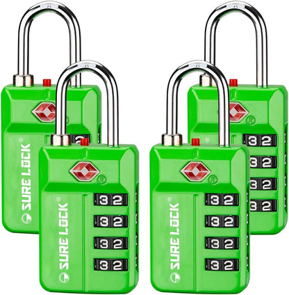 SURE LOCK TSA Approved 4-Digit Resettable Combination Luggage Locks with Open Alert, Easy-Read Dials - for Luggage, School Lockers, Gym, Office, Toolbox & Security Cases (Black)