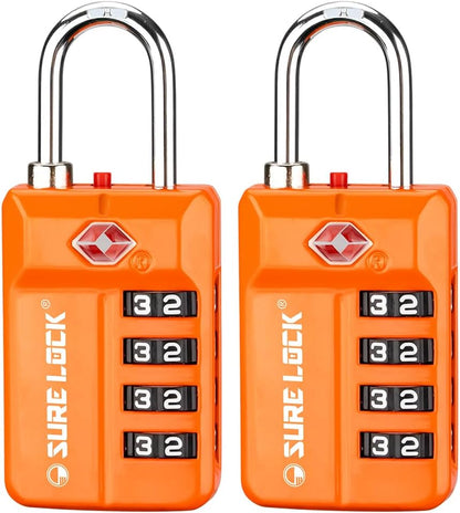 SURE LOCK TSA Approved 4-Digit Resettable Combination Luggage Locks with Open Alert, Easy-Read Dials - for Luggage, School Lockers, Gym, Office, Toolbox & Security Cases (Black)