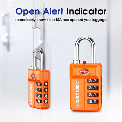 SURE LOCK TSA Approved 4-Digit Resettable Combination Luggage Locks with Open Alert, Easy-Read Dials - for Luggage, School Lockers, Gym, Office, Toolbox & Security Cases (Black)