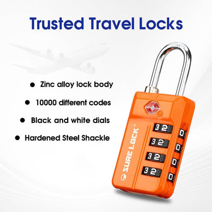 SURE LOCK TSA Approved 4-Digit Resettable Combination Luggage Locks with Open Alert, Easy-Read Dials - for Luggage, School Lockers, Gym, Office, Toolbox & Security Cases (Black)