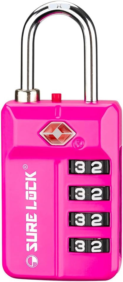 SURE LOCK TSA Approved 4-Digit Resettable Combination Luggage Locks with Open Alert, Easy-Read Dials - for Luggage, School Lockers, Gym, Office, Toolbox & Security Cases (Black)