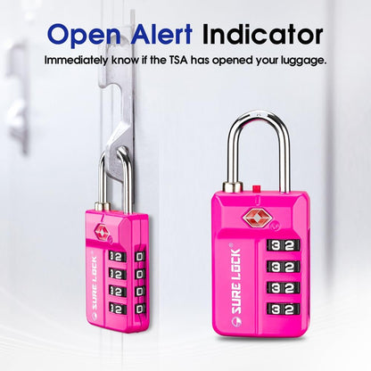 SURE LOCK TSA Approved 4-Digit Resettable Combination Luggage Locks with Open Alert, Easy-Read Dials - for Luggage, School Lockers, Gym, Office, Toolbox & Security Cases (Black)