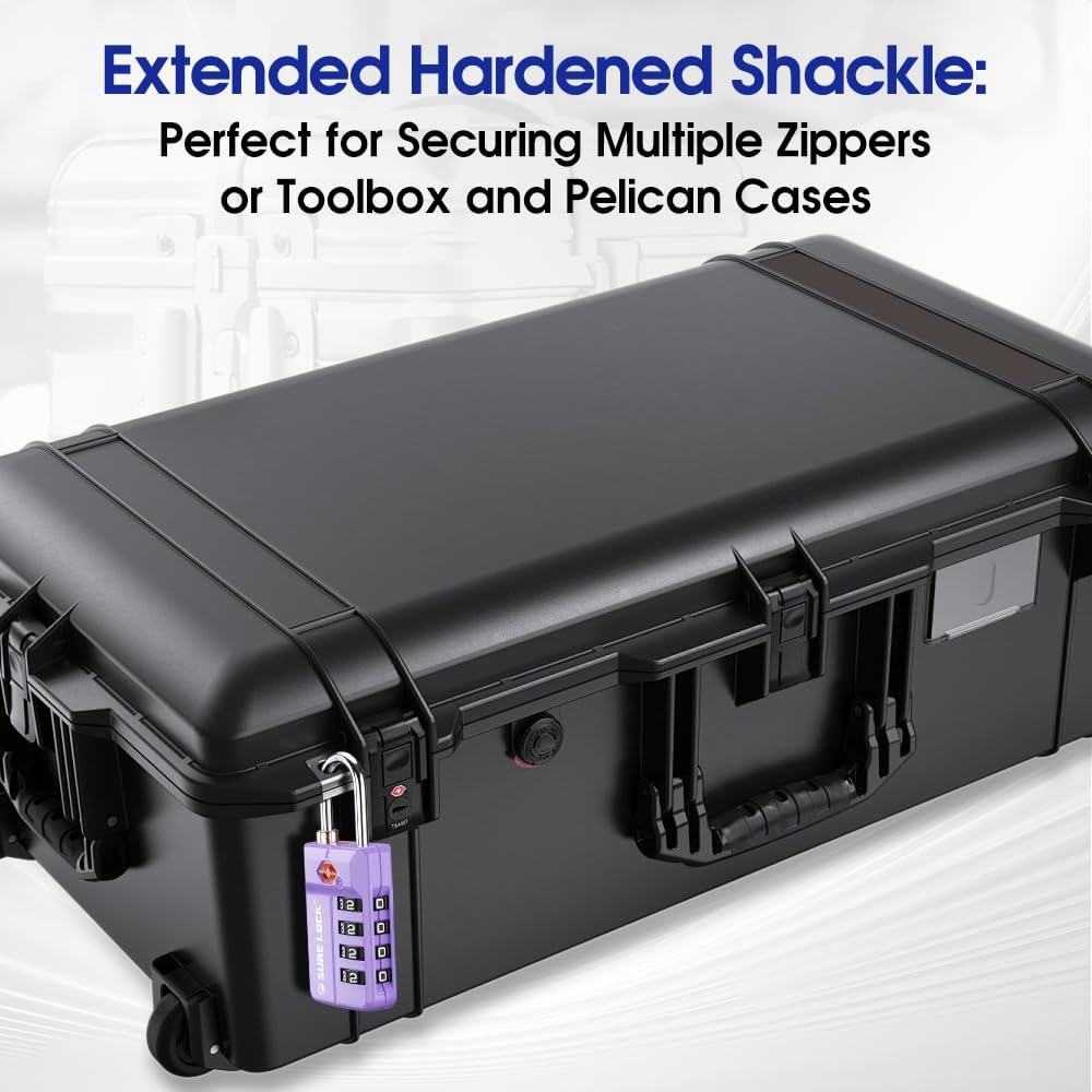 SURE LOCK TSA Approved 4-Digit Resettable Combination Luggage Locks with Open Alert, Easy-Read Dials - for Luggage, School Lockers, Gym, Office, Toolbox & Security Cases (Black)